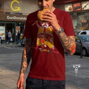 Dizago art t-shirt Ronald McDonald cutting hes stomach